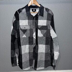 ROCK & REPUBLIC Black & Gray Bold Plaid Long Sleeve Western Long Sleeve Shirt L